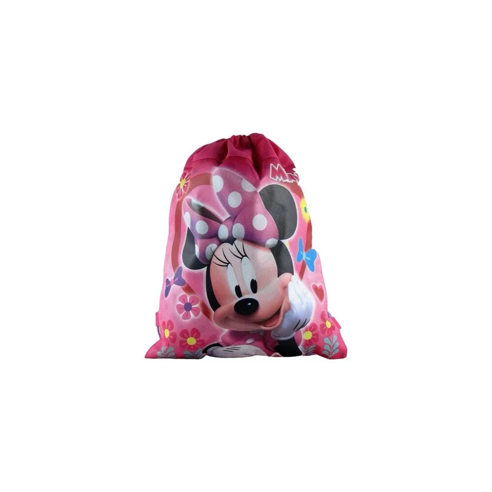 Sling Bag Tote Drawstring Non-Woven Disney Minnie Pink Bow Flower New